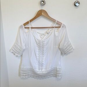 Solitaire White Crochet-Trim Cold Shoulder Blouse